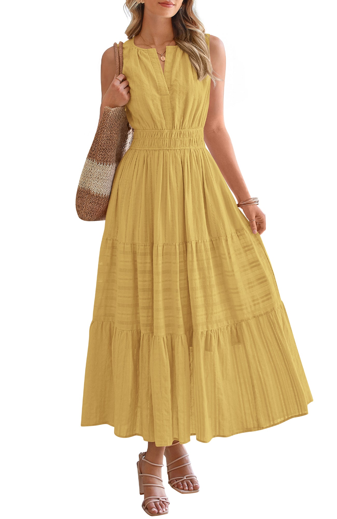 BTFBM Summer Dresses for Women 2026 Sleeveless Boho V Neck A Line Flowy Spring Casual Maxi Dress Beach Vacation Pockets